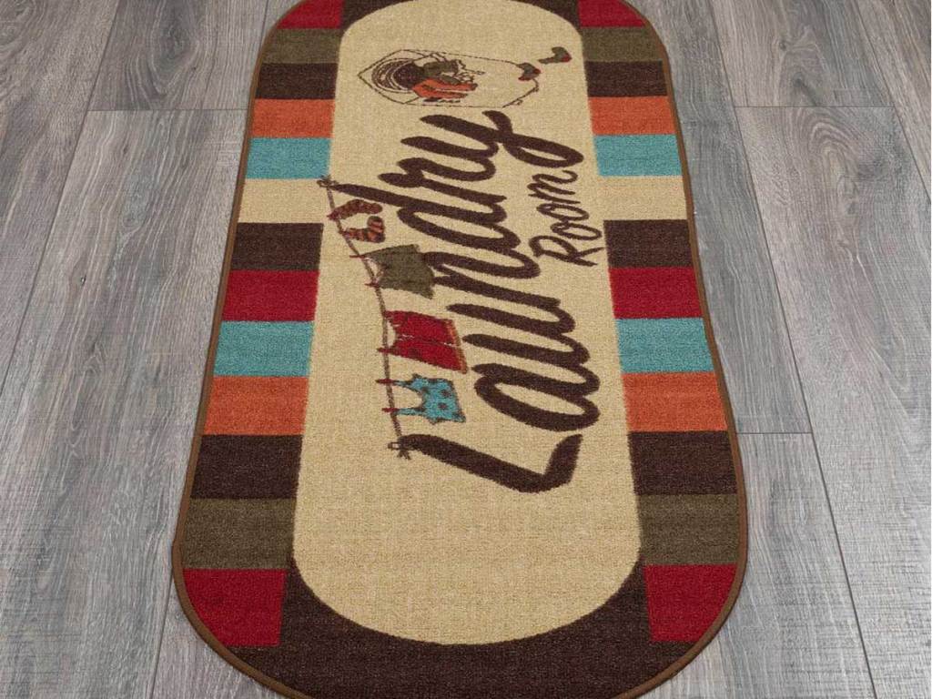 laundry room runner rug in multi colors on wood floor