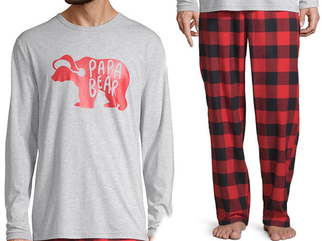 papa bear t and plaid pants pj set