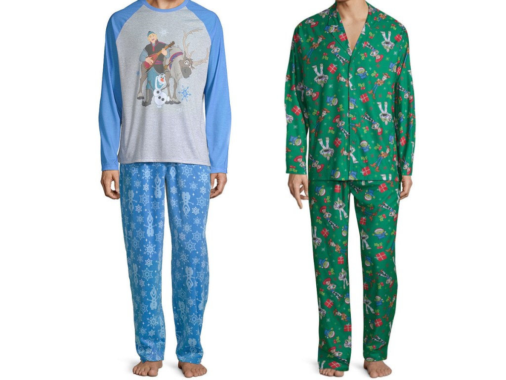 men wearing disney frozen and toy story pjs