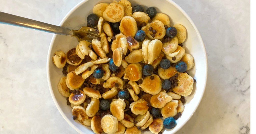 mini pancake cereal in bowl