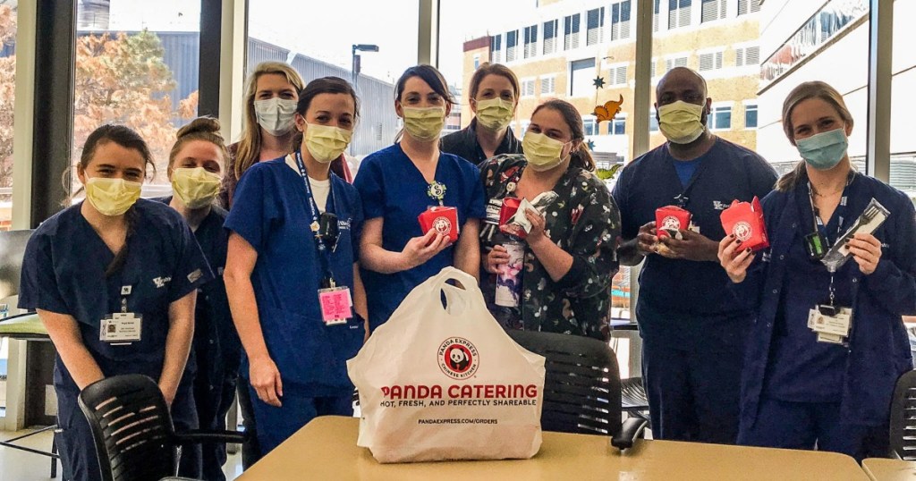 healthcare workers with food from Panda Express