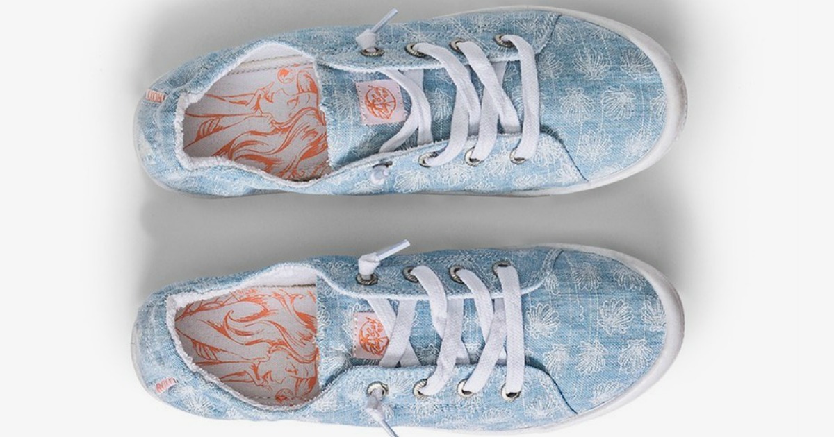 kids blue and white sneakers with seashell print