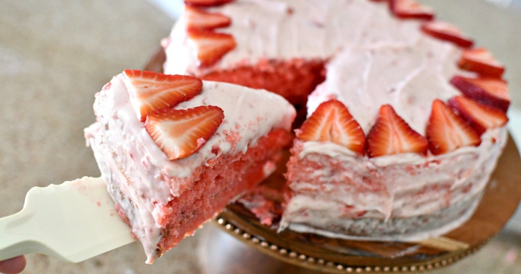 slice of strawberry cake