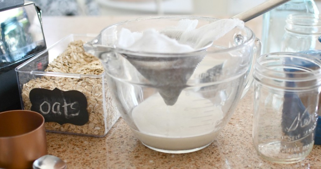 straining oat milk