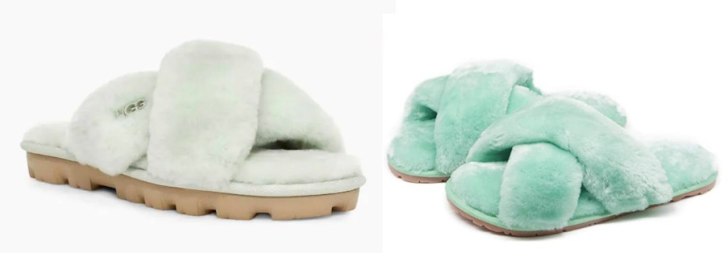 green pairs of slippers with stock white background