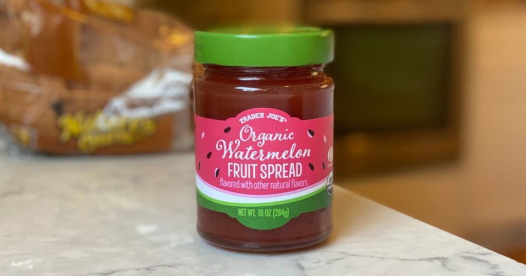watermelon fruit spread on counter next to bread