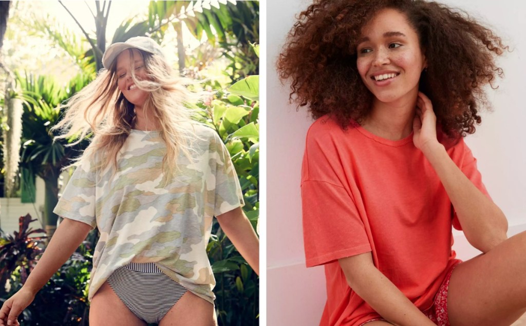 Models wearing Aerie Boyfriend Tee in lifestyle pics