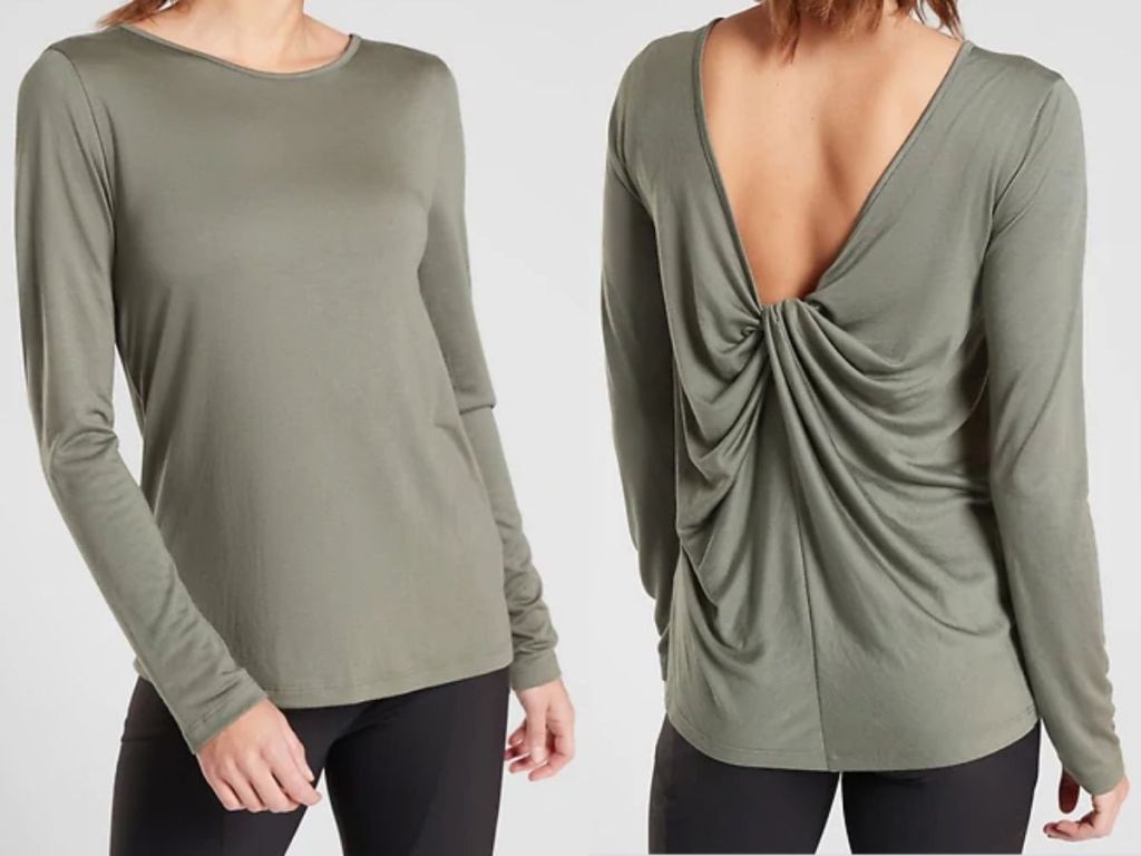 women wearing drape back shirt