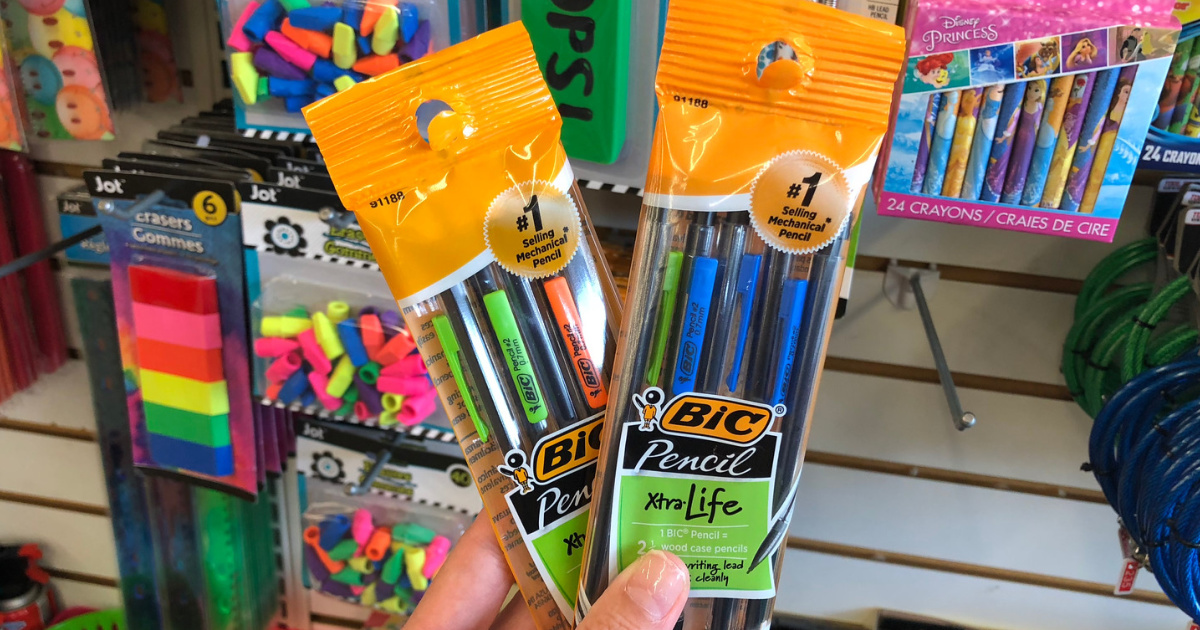 hand holding two packs of mechanical pencils in store