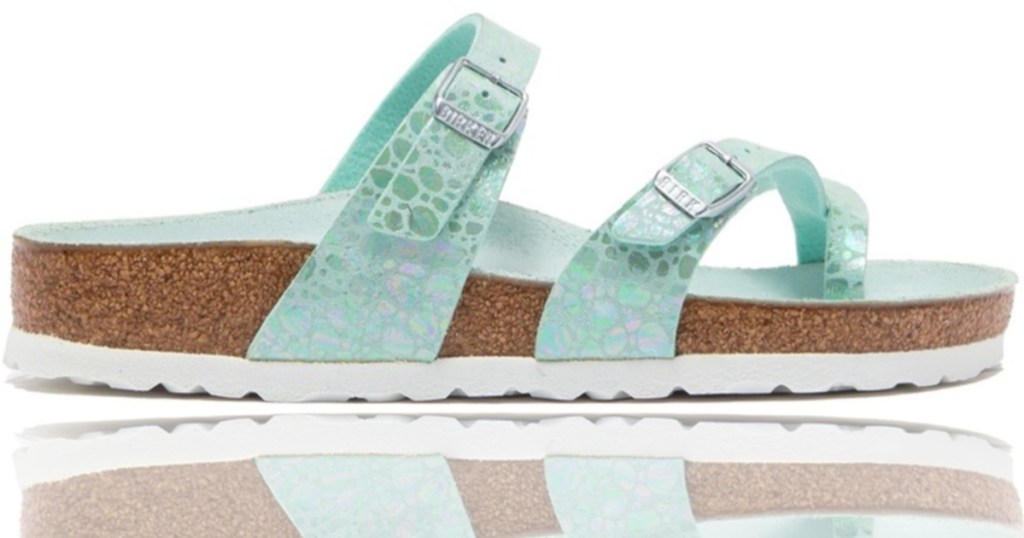 Light Blue Birkenstock Sandals with silver buckles