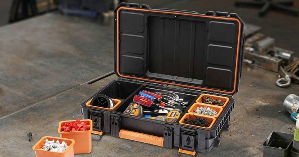 ridgid pro organizer at home depot opened with tools inside