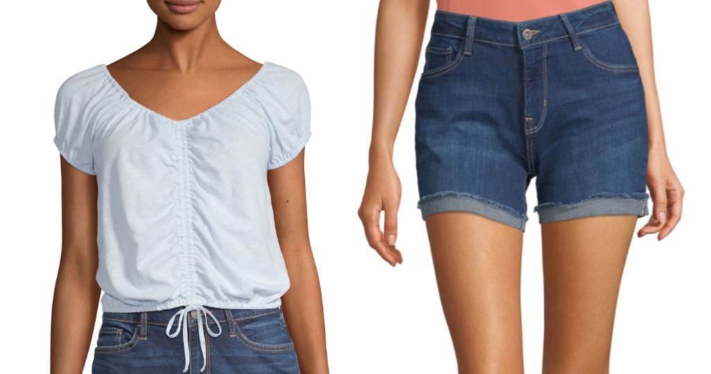 Arizona teen styles at JCPenney blue blouse denim shorts