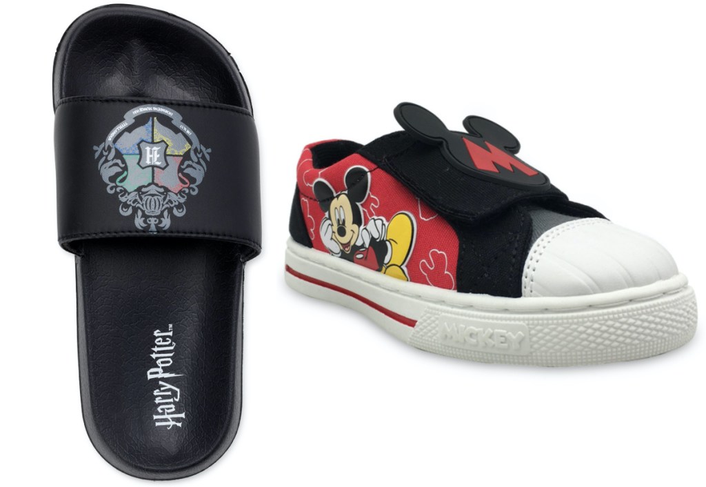 boys Harry Potter black slide and boys Mickey Mouse sneaker