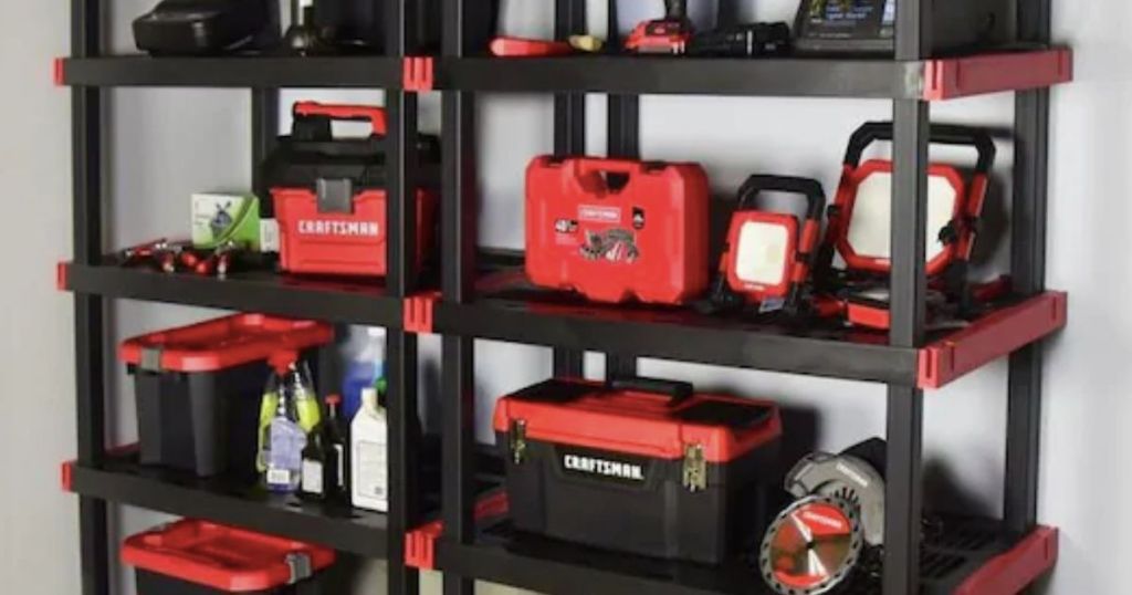 Craftsman storage shelf with tools and equipment on the shelf 