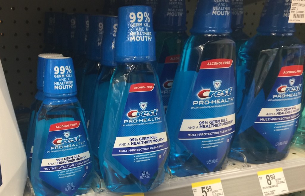 row of Crest Pro-Health Mouthwash