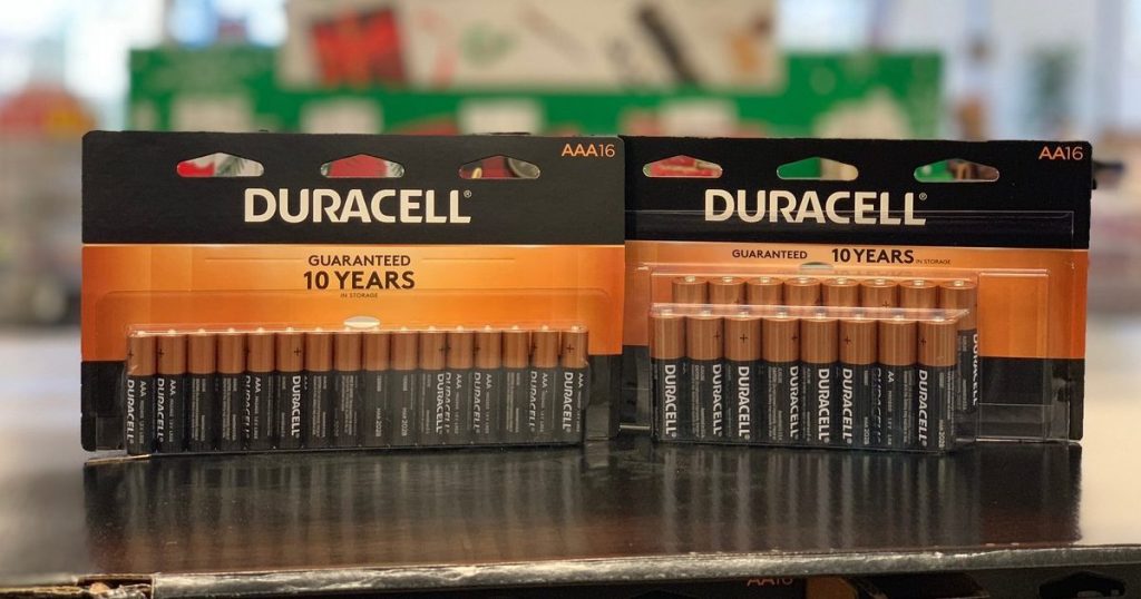 pack of Duracell AAA and AA 16 Count on counter