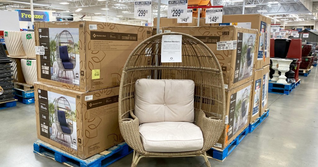 round egg-shaped chair on display inside sams club store
