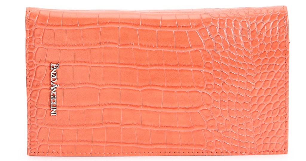 orange snakeskin clutch