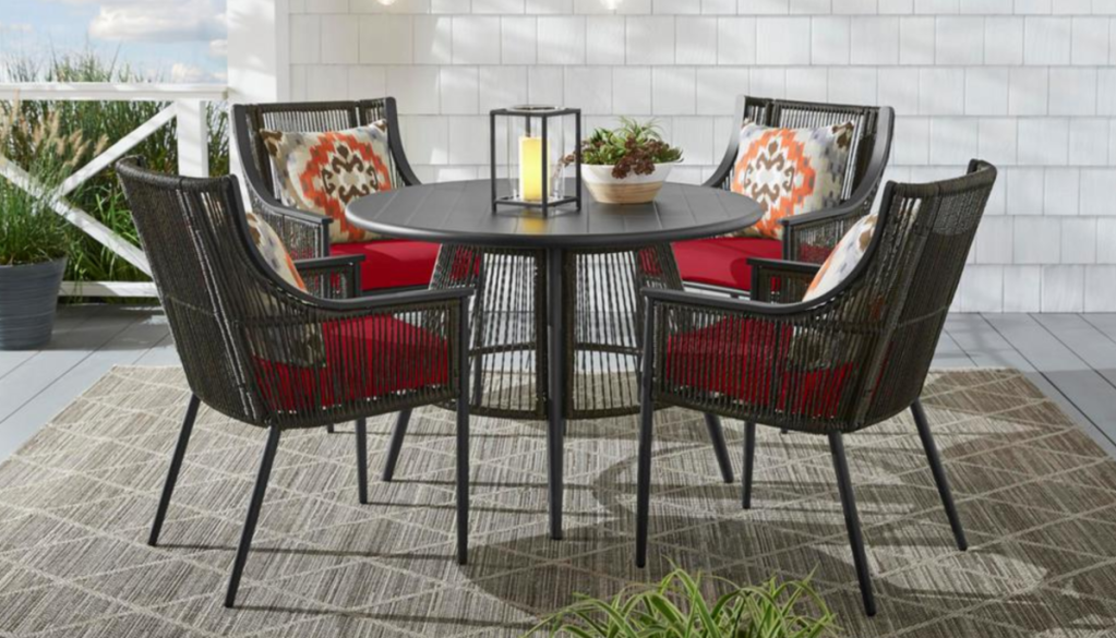 Hampton Bay Bayhurst 5-Piece Black Wicker Patio Dining Set with CushionGuard