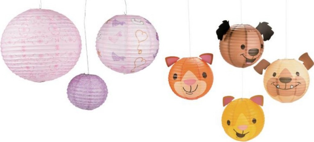 two sets of hanging paper lanterns