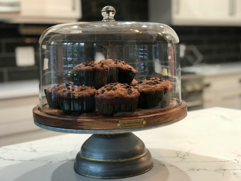 rustic cake stand on kitchen counter