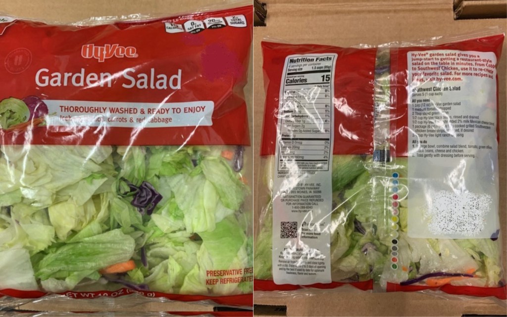 front and back of bagged salad