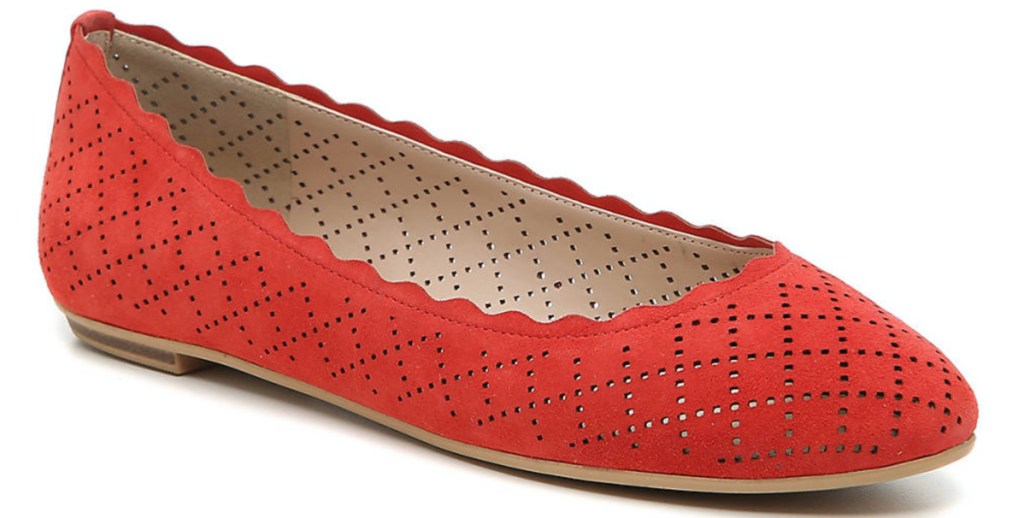 women's red perforated ballet flat