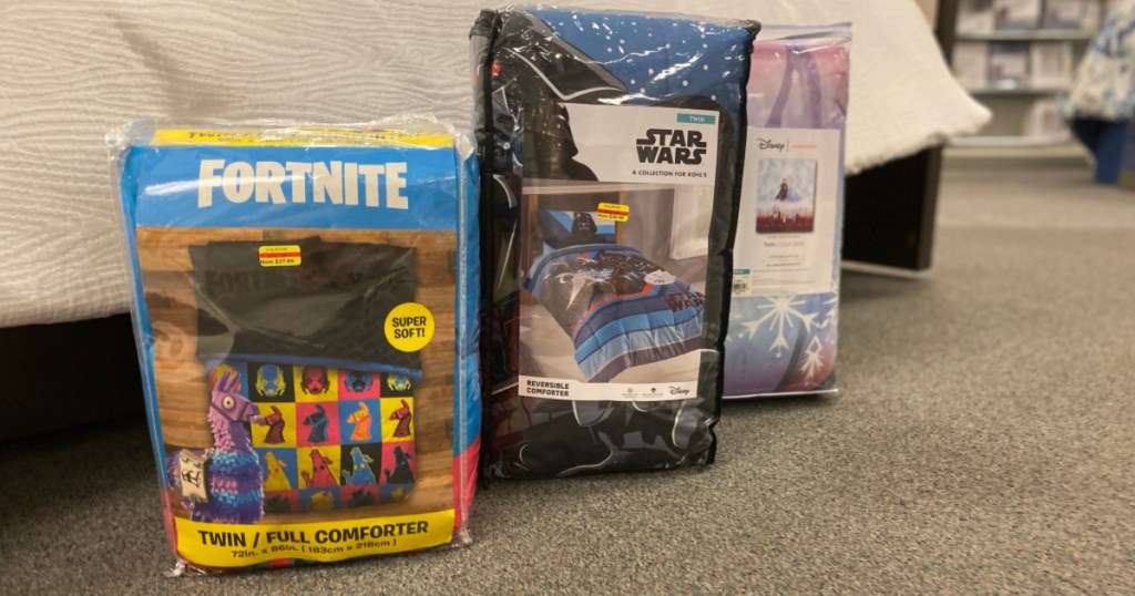 Fortnite and star wars bedding displayed in store