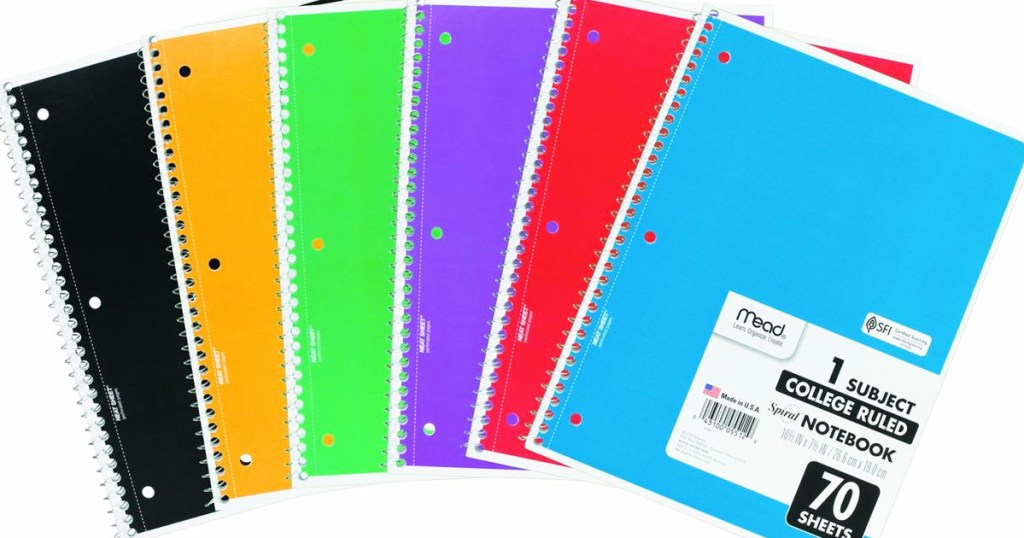 mead spiral notebooks in assorted colors
