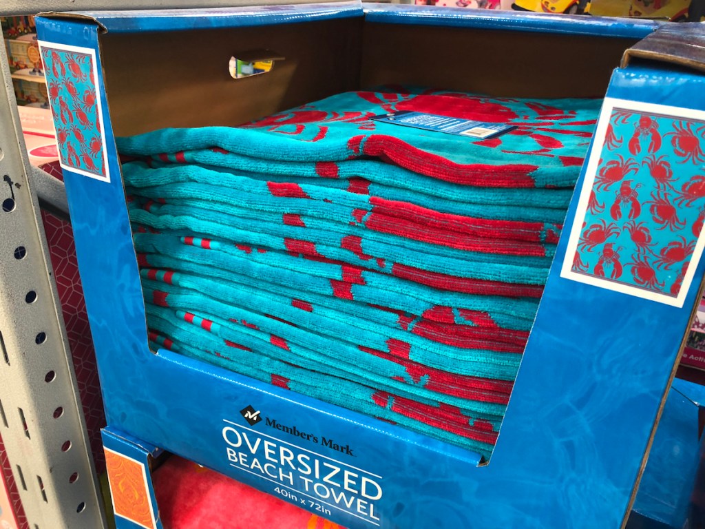 box full of beach towels