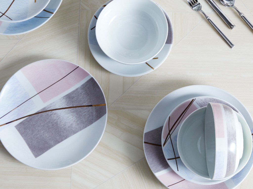 grey and light blush dishes 