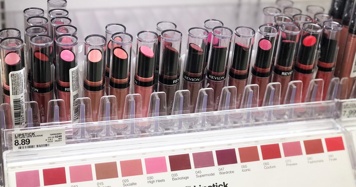 store display full of revlon lipsticks i wide range of pink and red shades