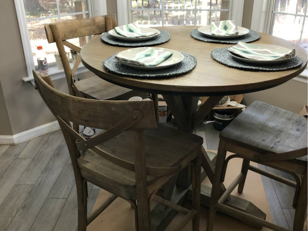 Round Light Walnut Bistro Counter Height Dining Table
