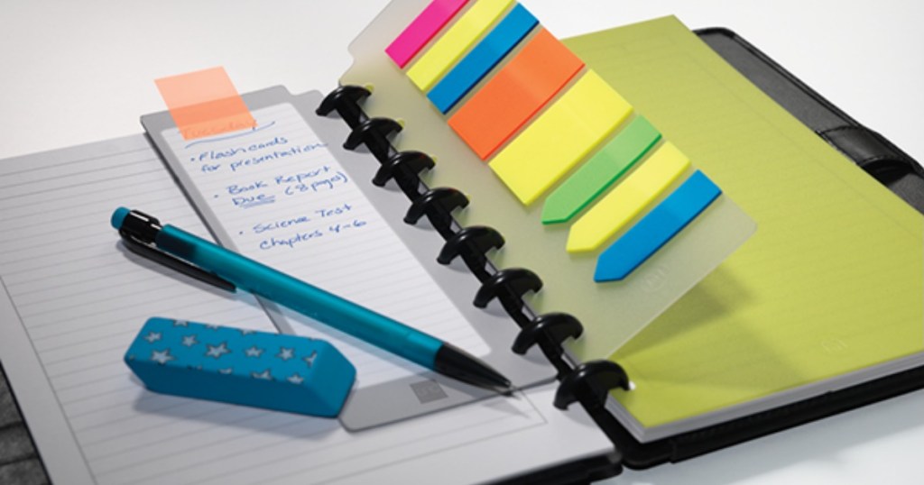 Staples ARC Notebook with paper and sticky notes