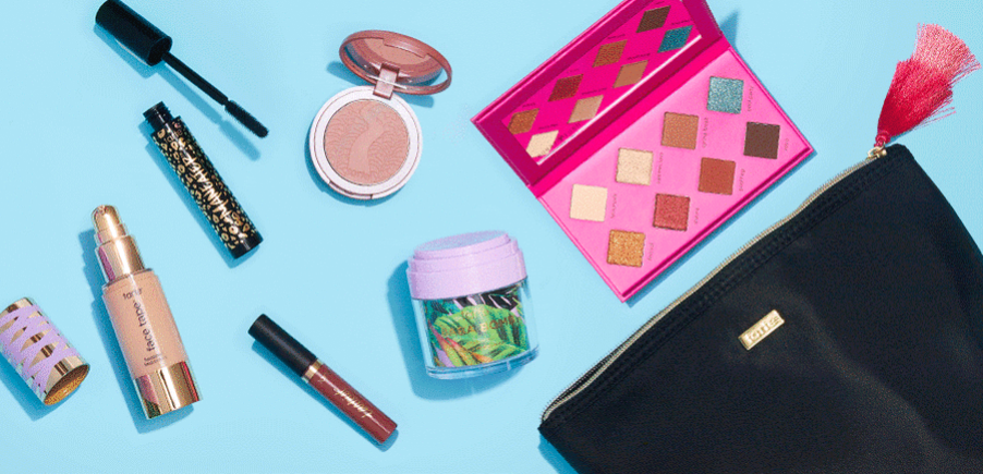 Tarte cosmetics next to bag