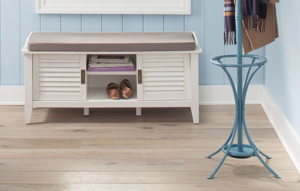 Threshold Bench with coat rack next to it