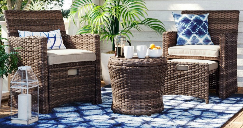 patio set with two chairs and small table