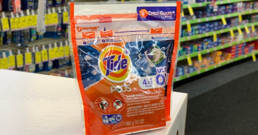 tide pods on a shelf in-store cvs