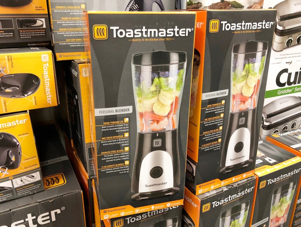 two black and yellow boxes for toastmaster personal blenders