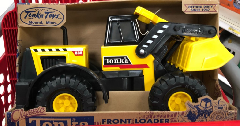 Tonka Classic Steel Front Loader in shopping cart basket