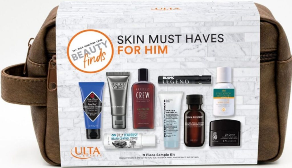 men's beauty bag full of skincare