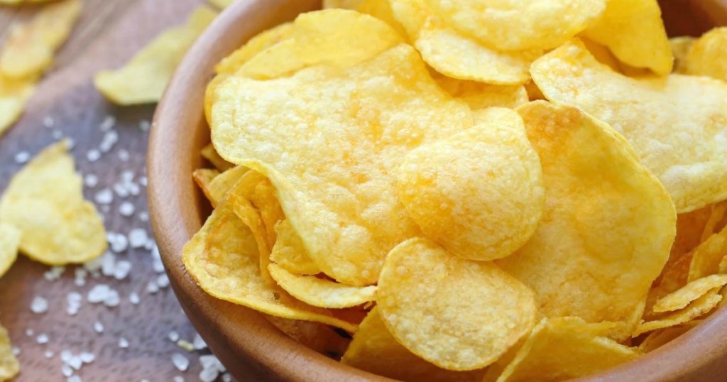 Bowl of regular salted potato chips
