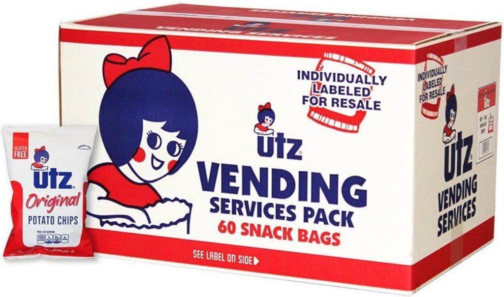Large multi-pack box of snack size bags of potato chips