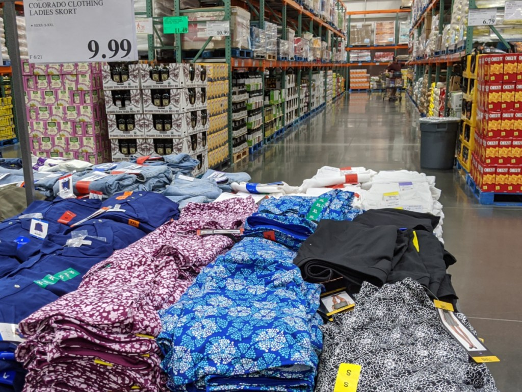 women's skorts on table display in store