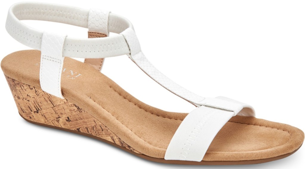 white strappy open-toed sandals with wedge heel