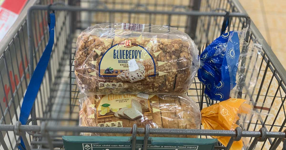 two loaves of bread in a shopping cart