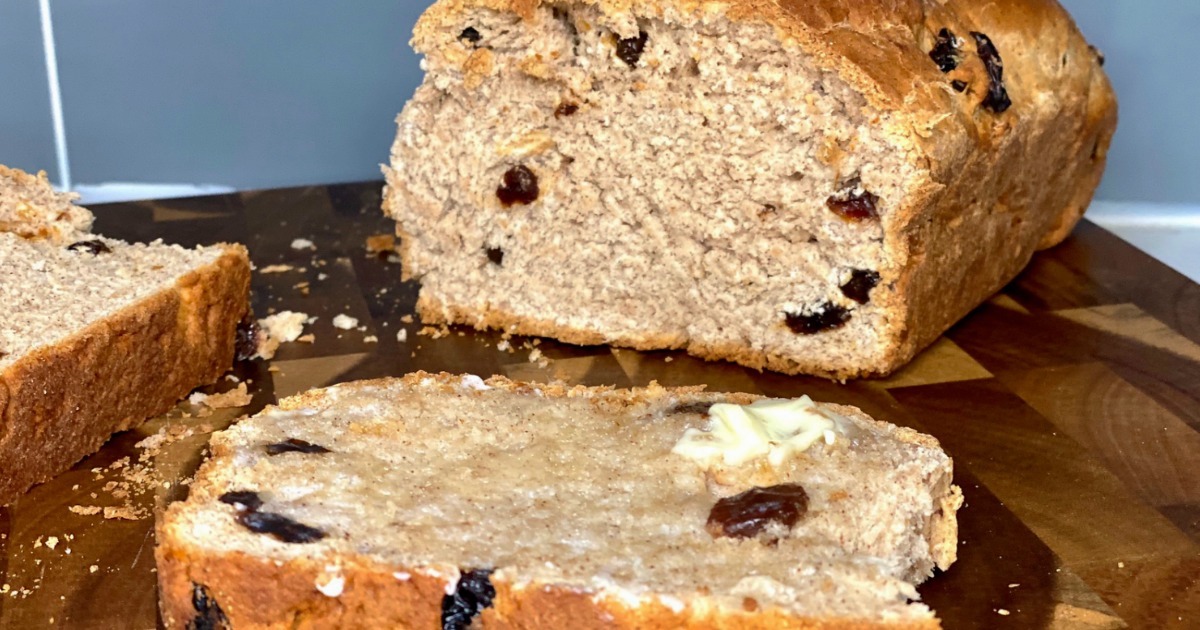 sliced cinnamon raisin bread with butter 