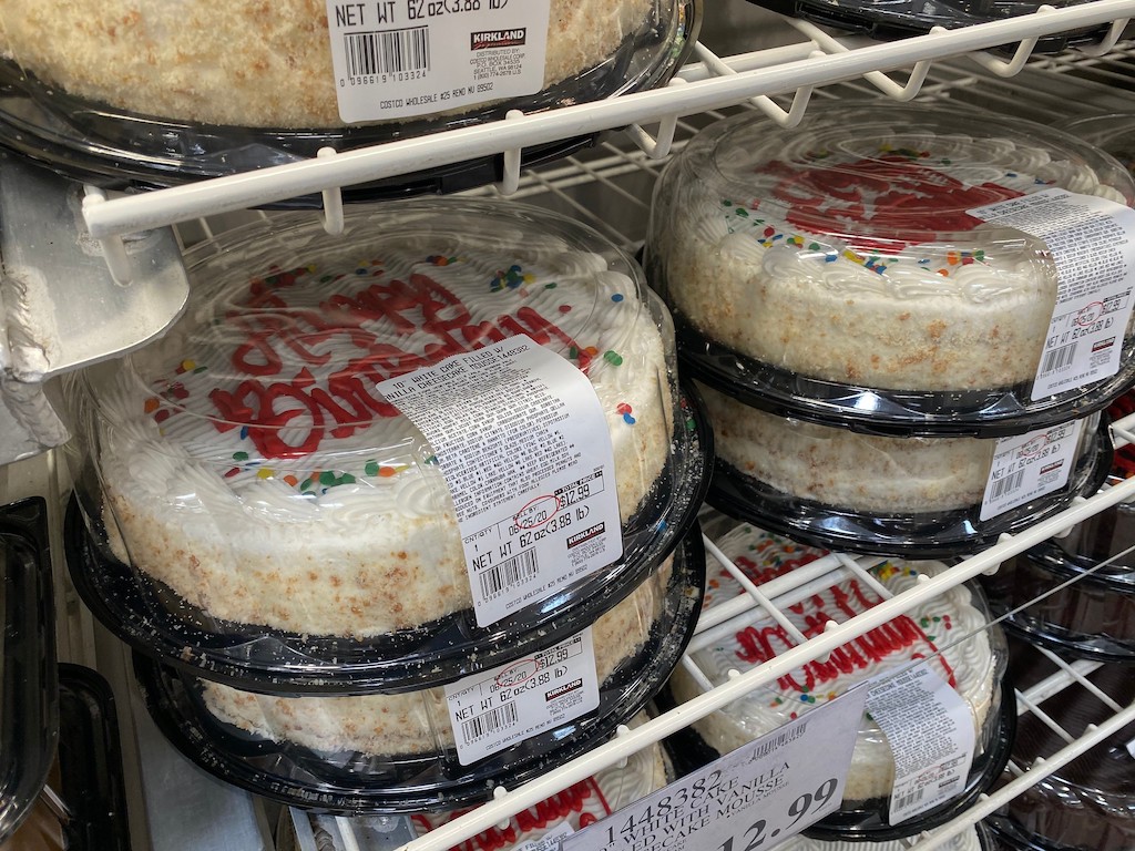 close up of birthday cakes at Costco 