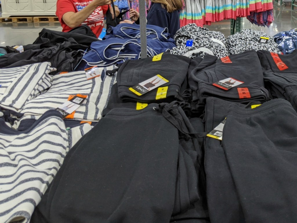 black and white shorts on table in store