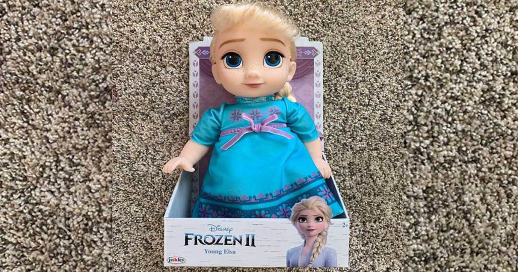 disney frozen 2 young elsa doll on carpeting